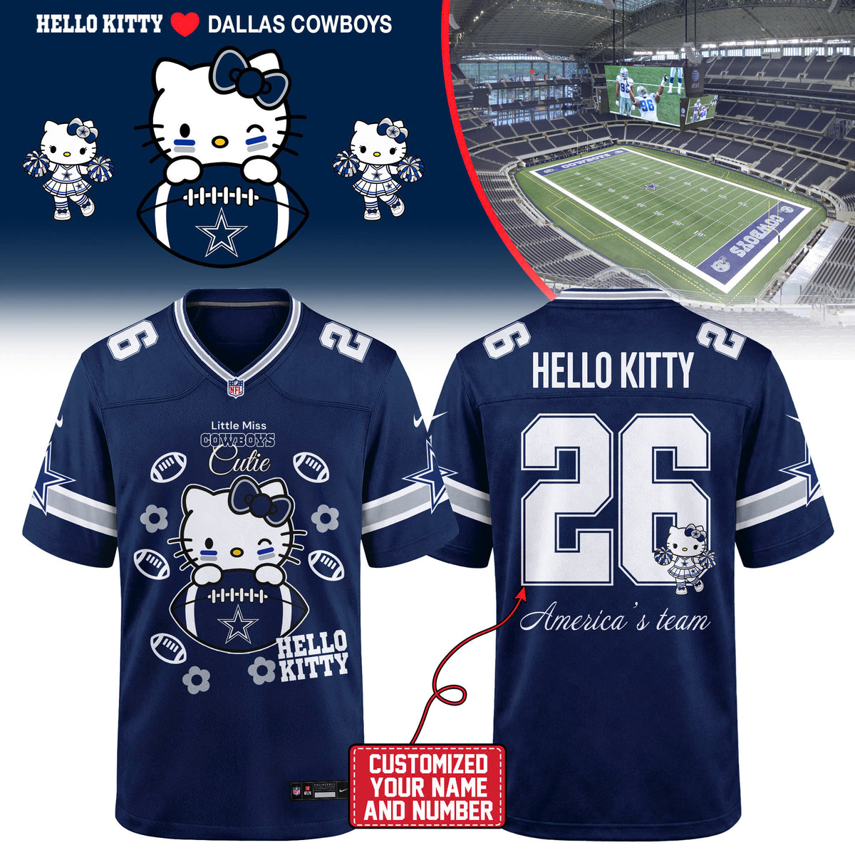 Limited Edition Dallas Cowboys x Hello Kitty 2026 Football Jersey