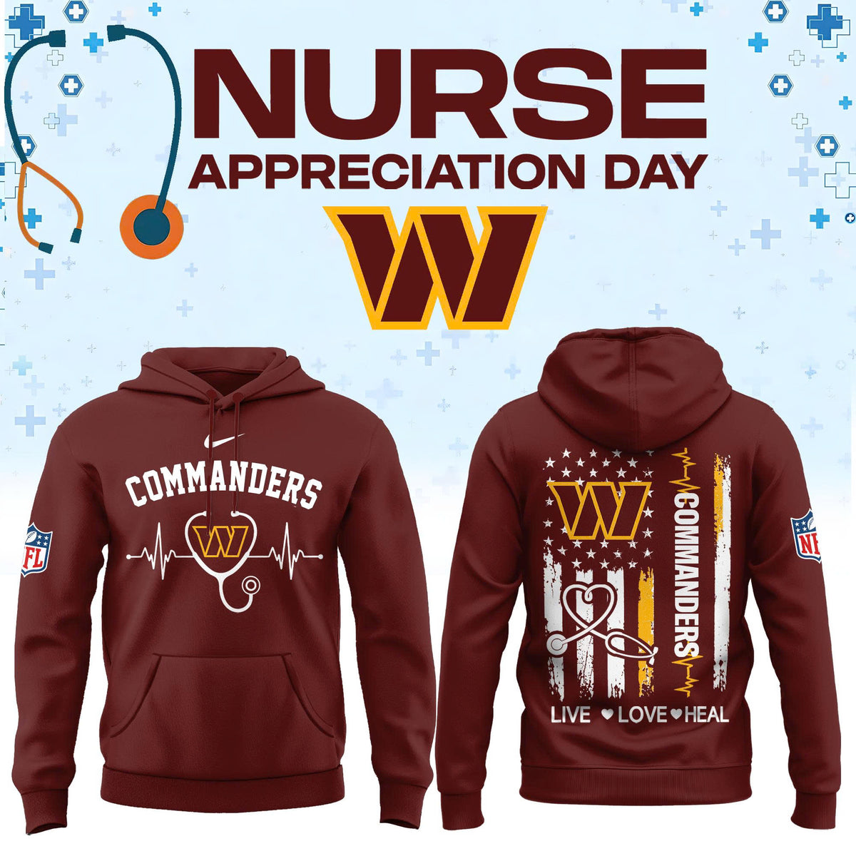 Limited Edition Washington Commanders Nurse Appreciation Hoodie