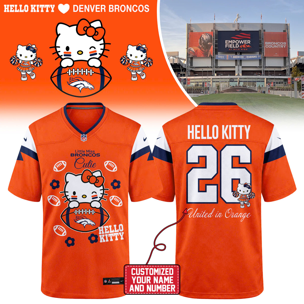 Limited Edition Denver Broncos x Hello Kitty 2026 Football Jersey