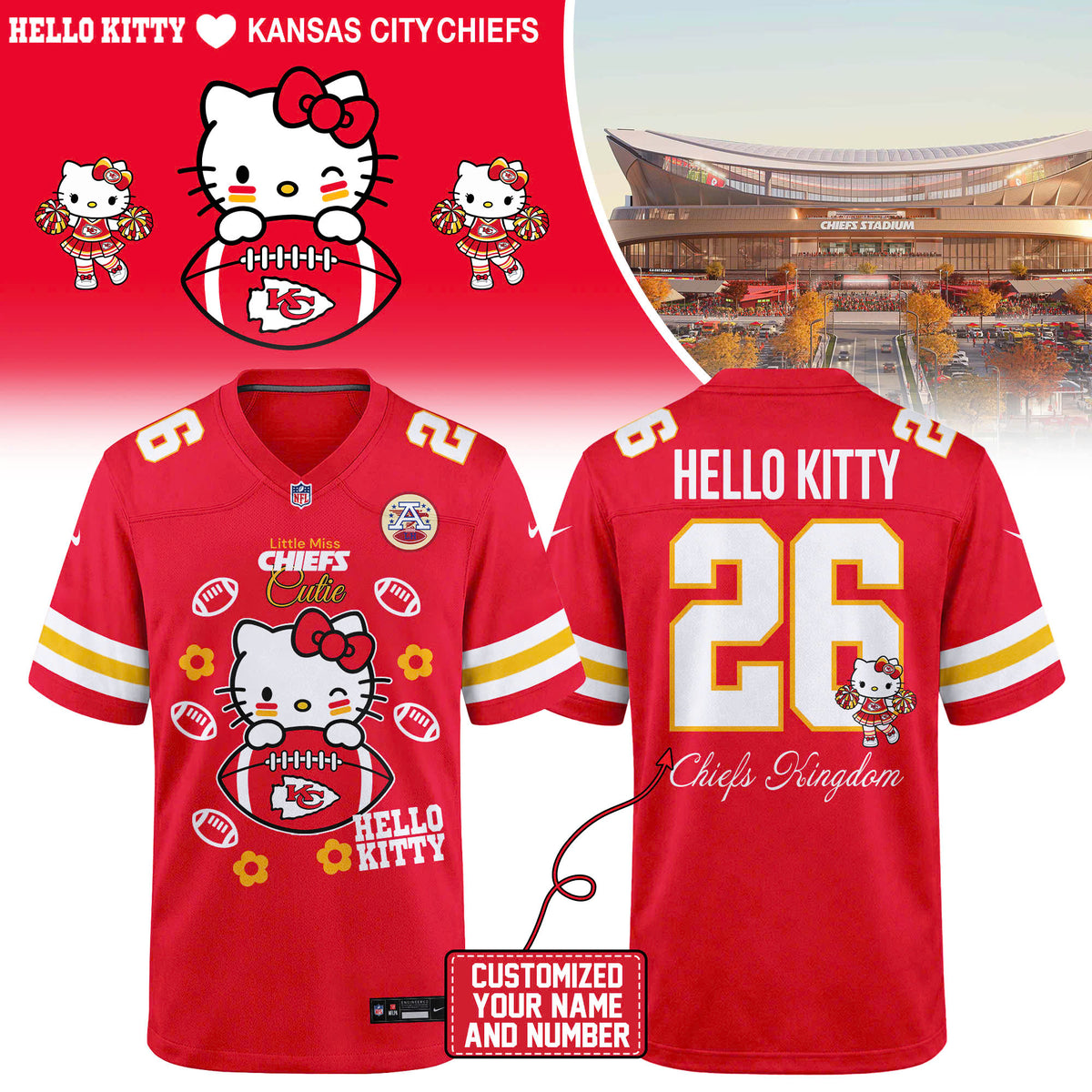 Limited Edition Kansas City Chiefs x Hello Kitty 2026 Football Jersey