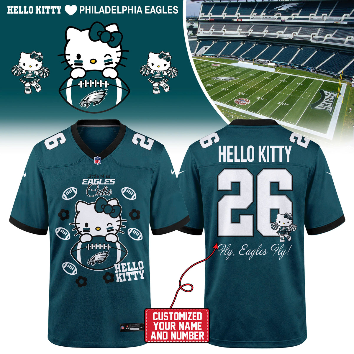 Limited Edition Philadelphia Eagles x Hello Kitty 2026 Football Jersey