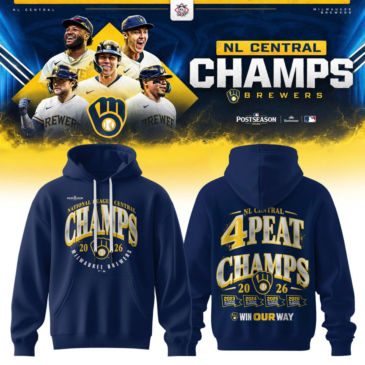 Limited Edition Milwaukee Brewers 2026 NL Central Division Champions Hoodie