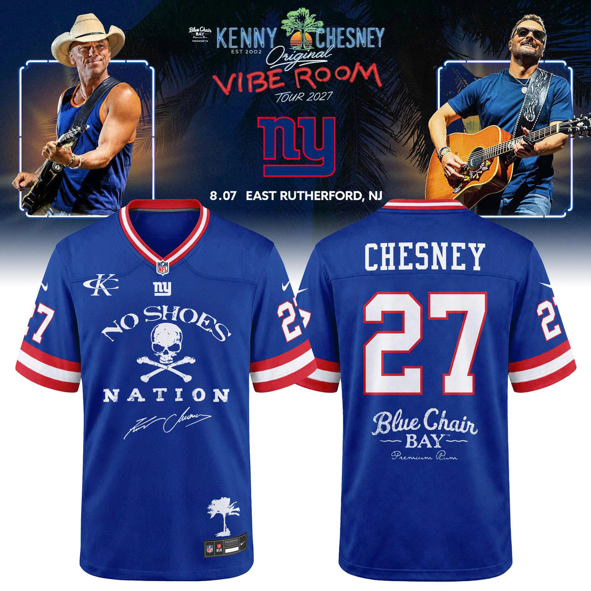 Limited Edition New York Giants x Kenny Chesney The Original Vibe Room Tour 2027 Football Jersey