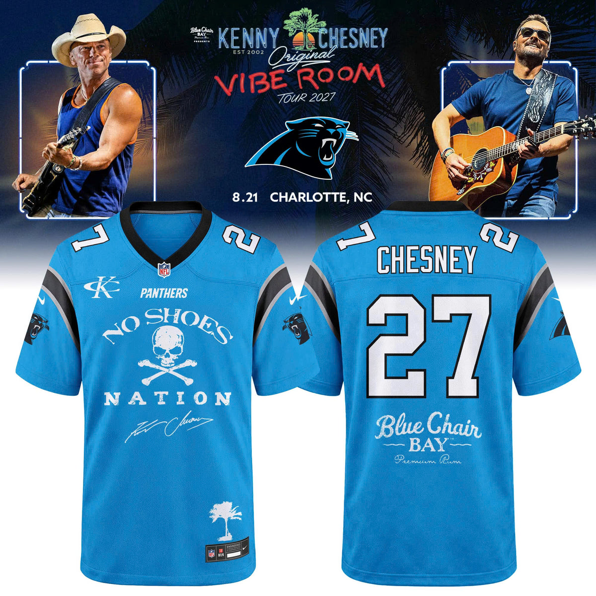 Limited Edition Carolina Panthers x Kenny Chesney The Original Vibe Room Tour 2027 Football Jersey