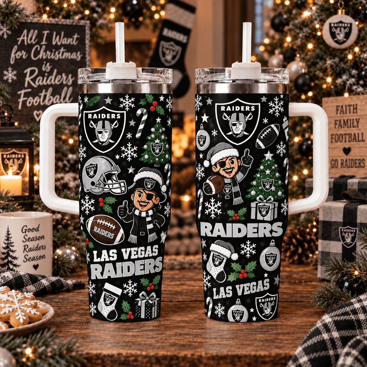 Limited Edition Las Vegas Raiders NFL Tumbler Christmas For Fan