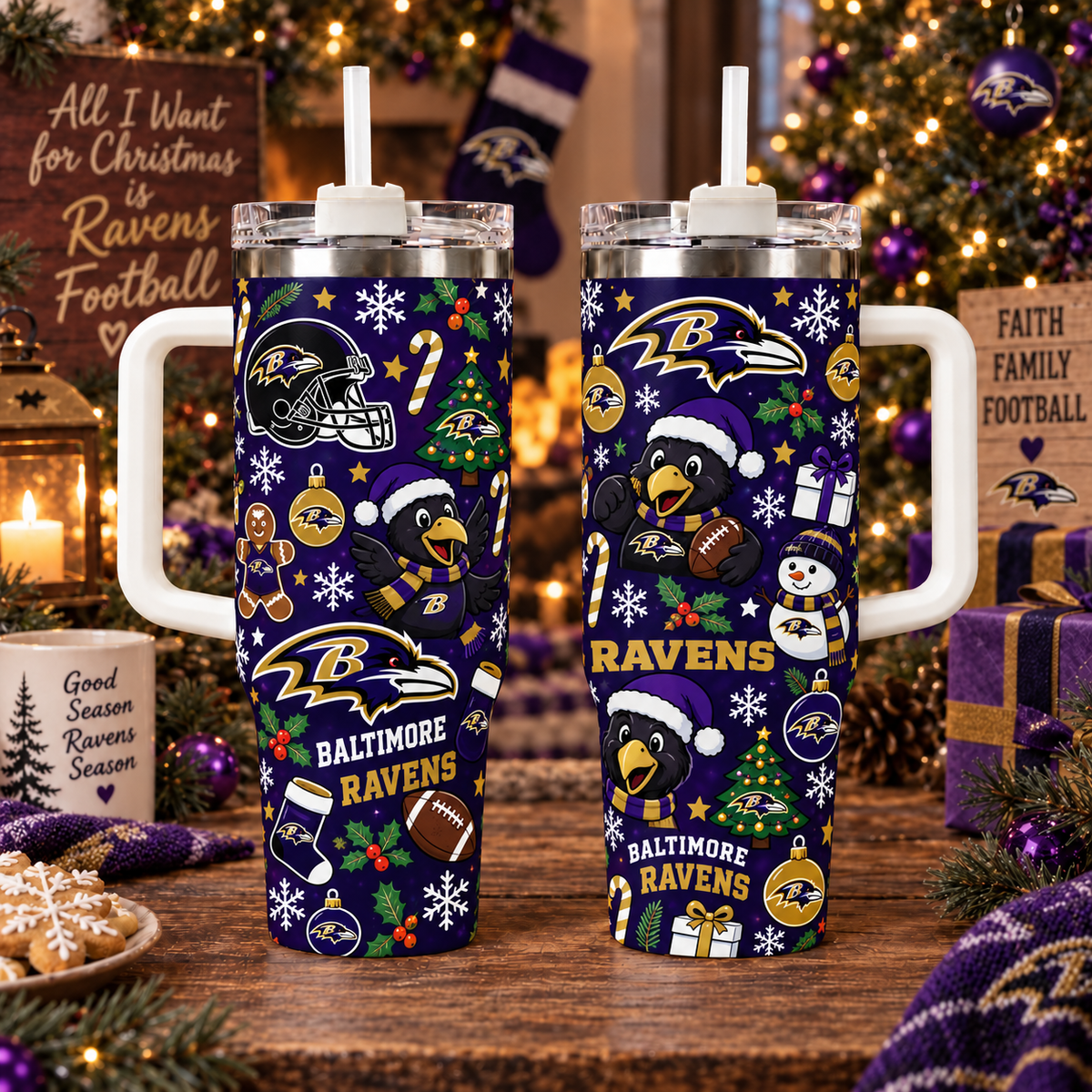Limited Edition Baltimore Ravens NFL Tumbler Christmas For Fan