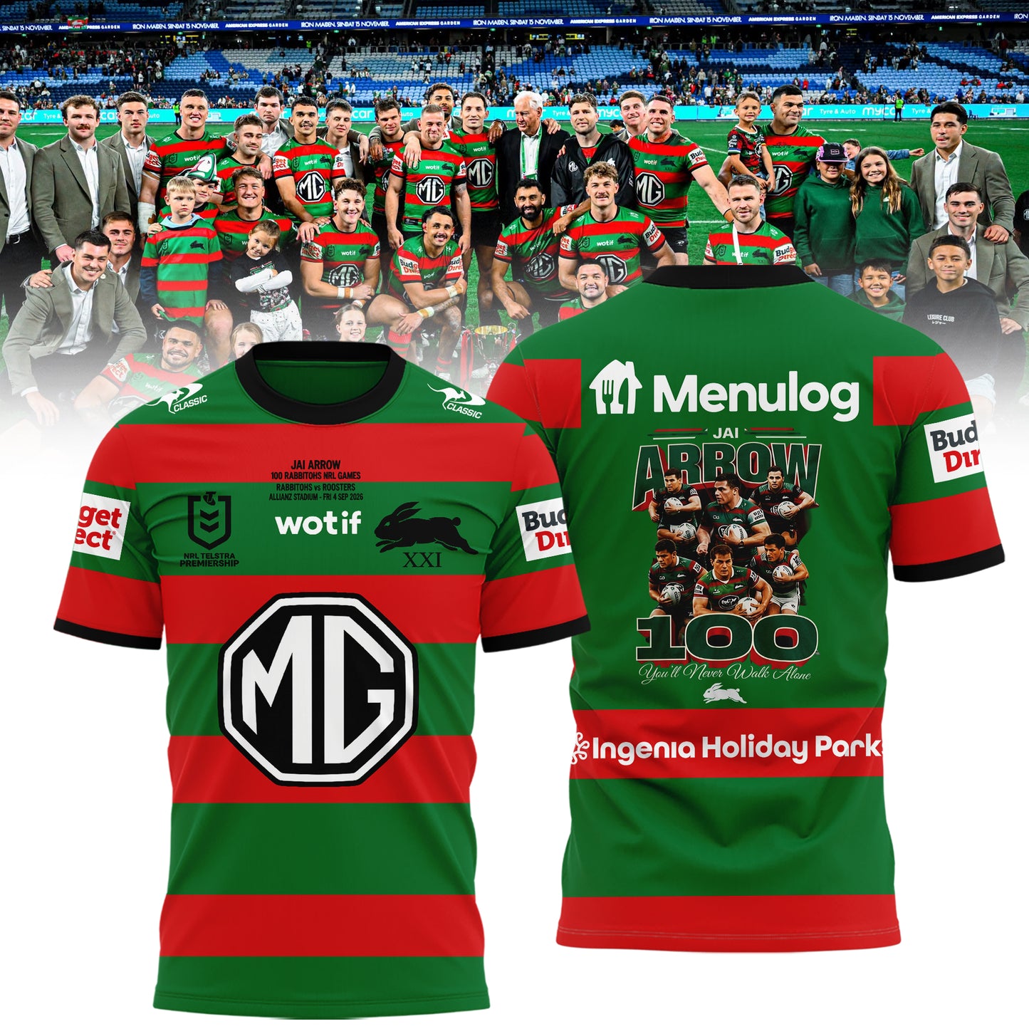 Limited Edition South Sydney Rabbitohs – Jai Arrow 100th Rabbitohs game – You’ll Never Walk Alone T-Shirt