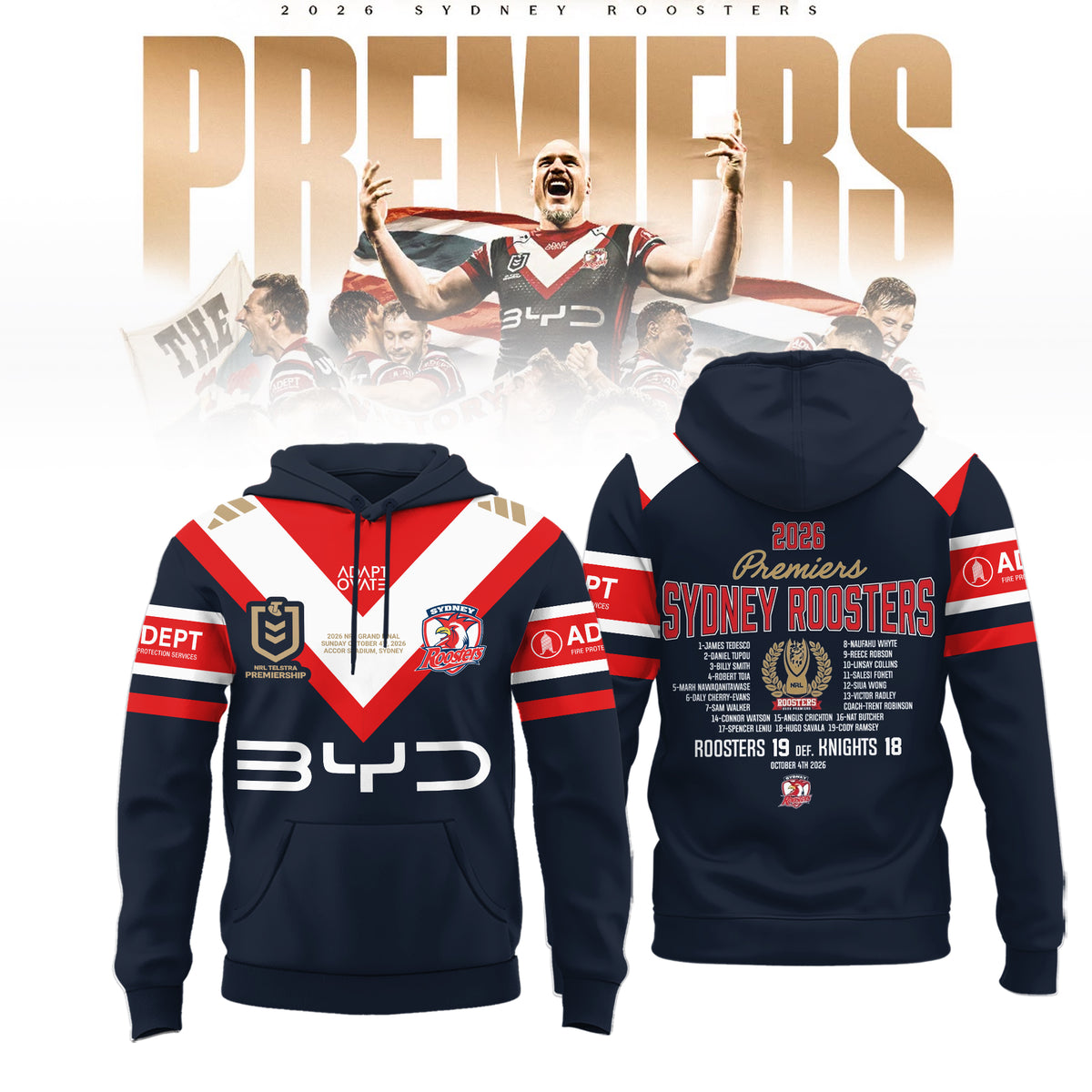 Limited Edition Sydney Roosters 2026 NRL Premiers Hoodie