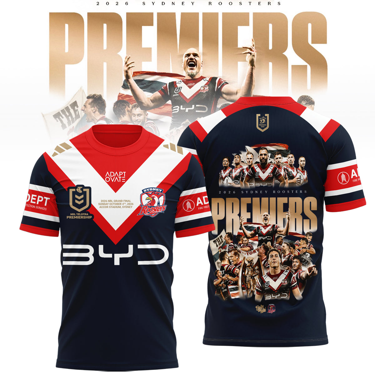 Limited Edition Sydney Roosters 2026 NRL Premiers T-shirt