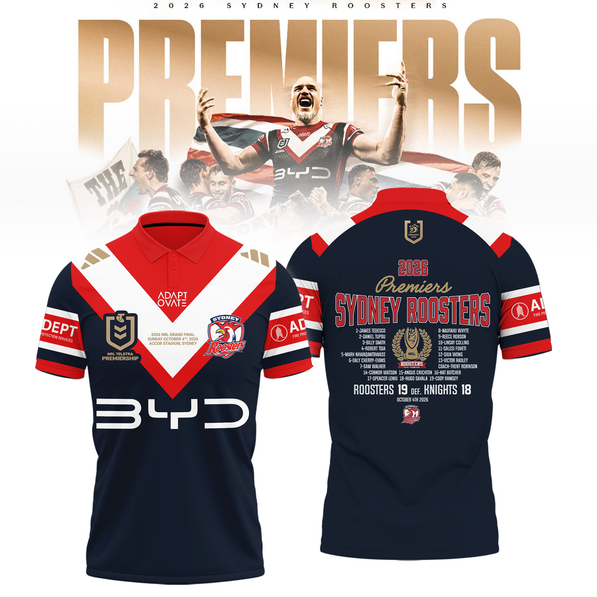 Limited Edition Sydney Roosters 2026 NRL Premiers Polo