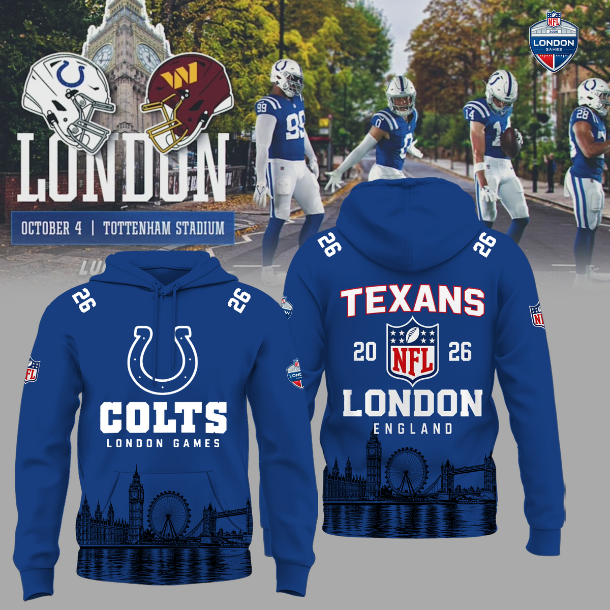Limited Edition Indianapolis Colts – NFL London Games 2026 Hoodie
