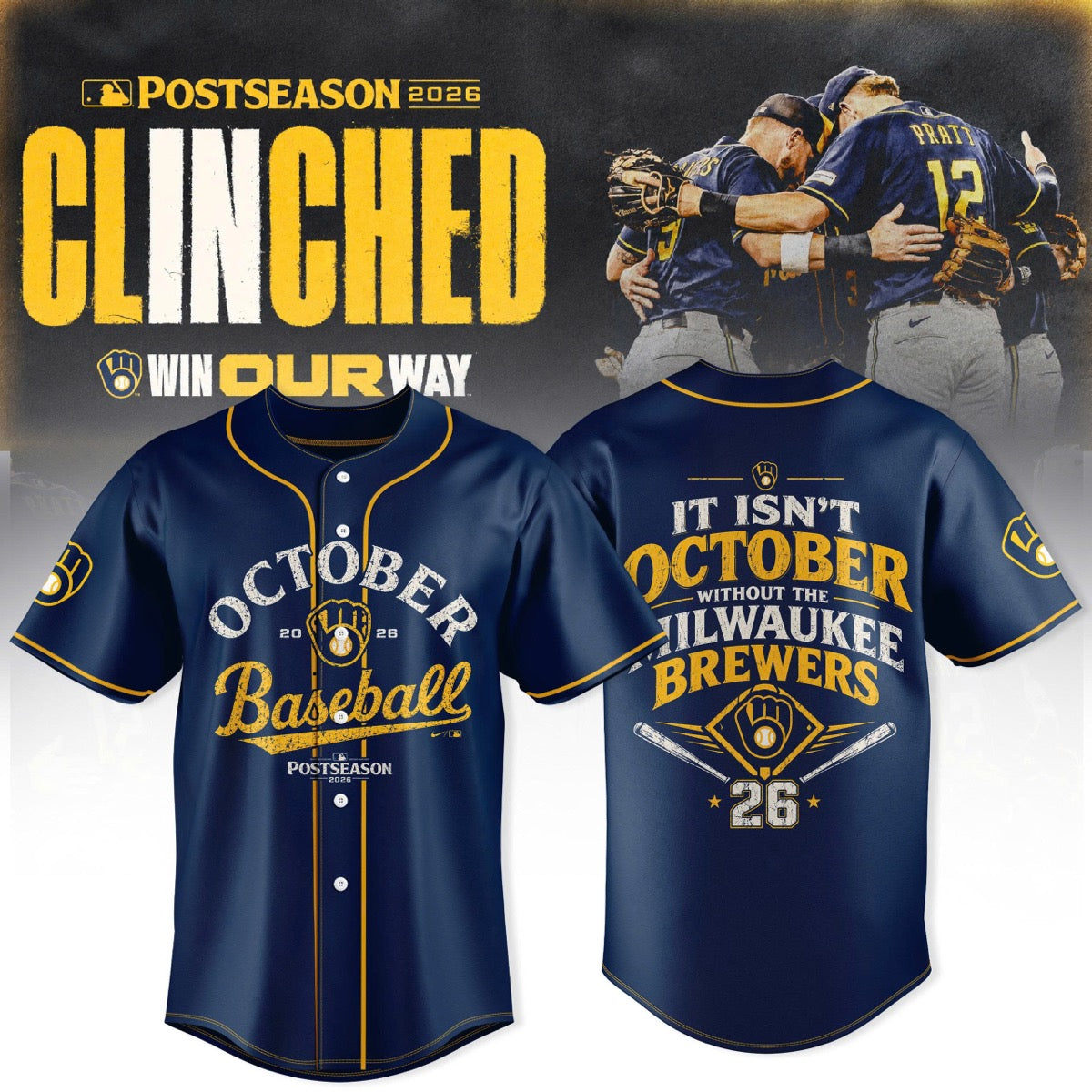 Limited Edition Milwaukee Brewers Postseason 2026 Clinched Jersey
