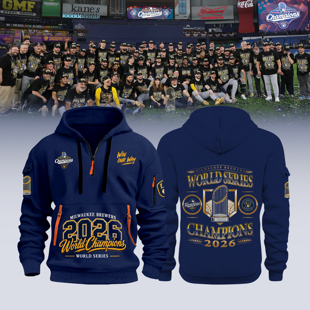 Limited Edition Milwaukee Brewers 2026 World Series Champions Half Zip Hoodie