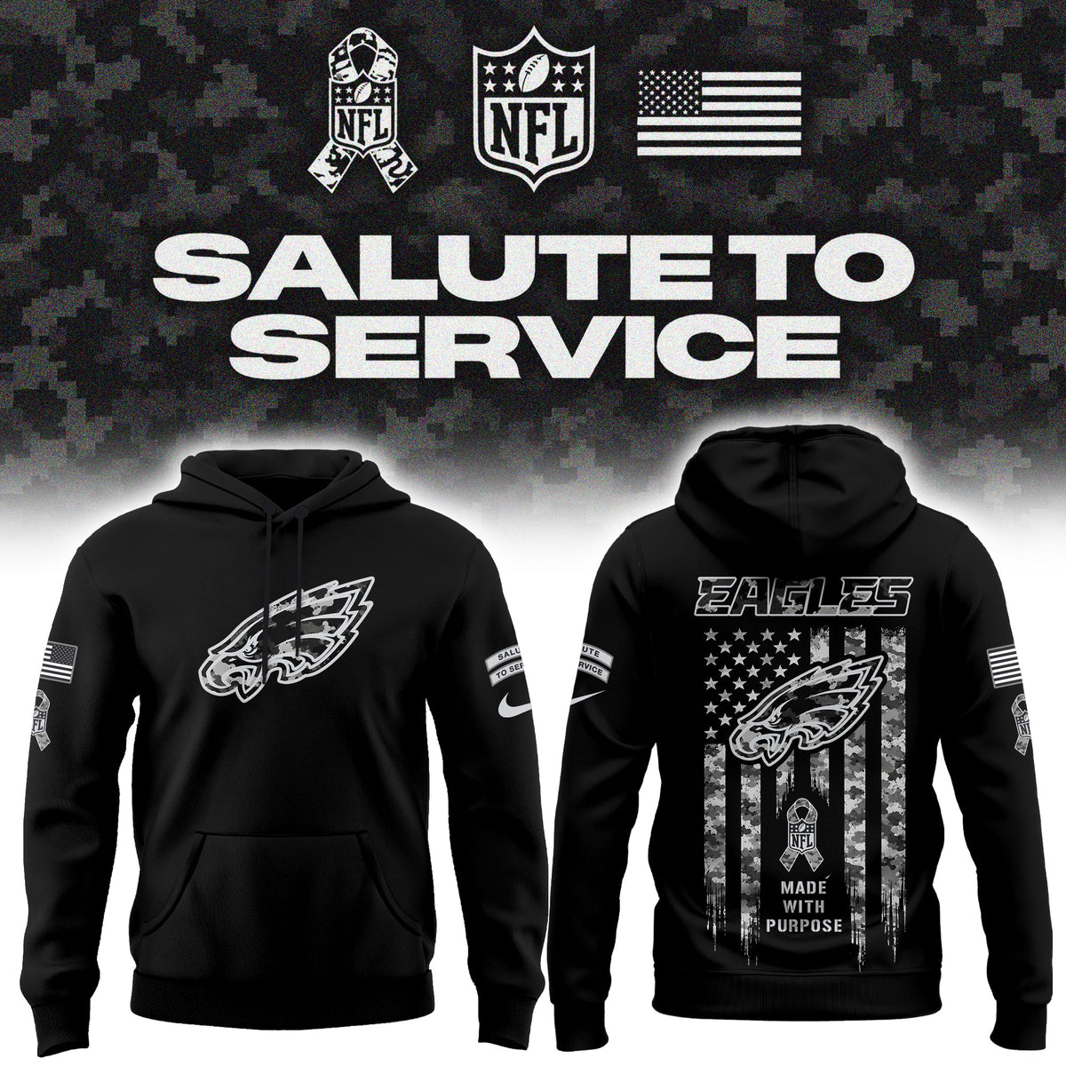 Limited Edition Philadelphia Eagles Salute To Service “Made With Purpose” Hoodie