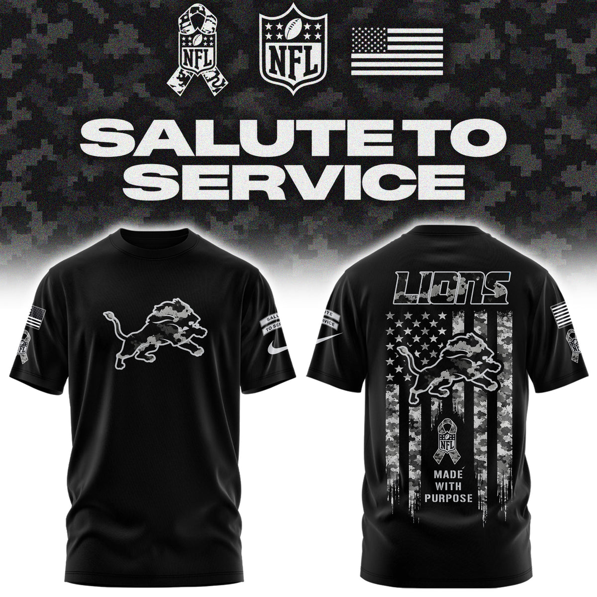 Limited Edition Detroit Lions Salute To Service “Made With Purpose” T-shirt