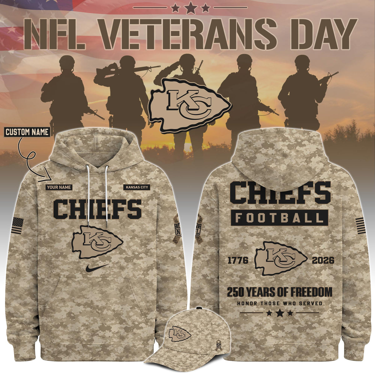 Limited Edition Kansas City Chiefs Veterans Day 2026 Hoodie