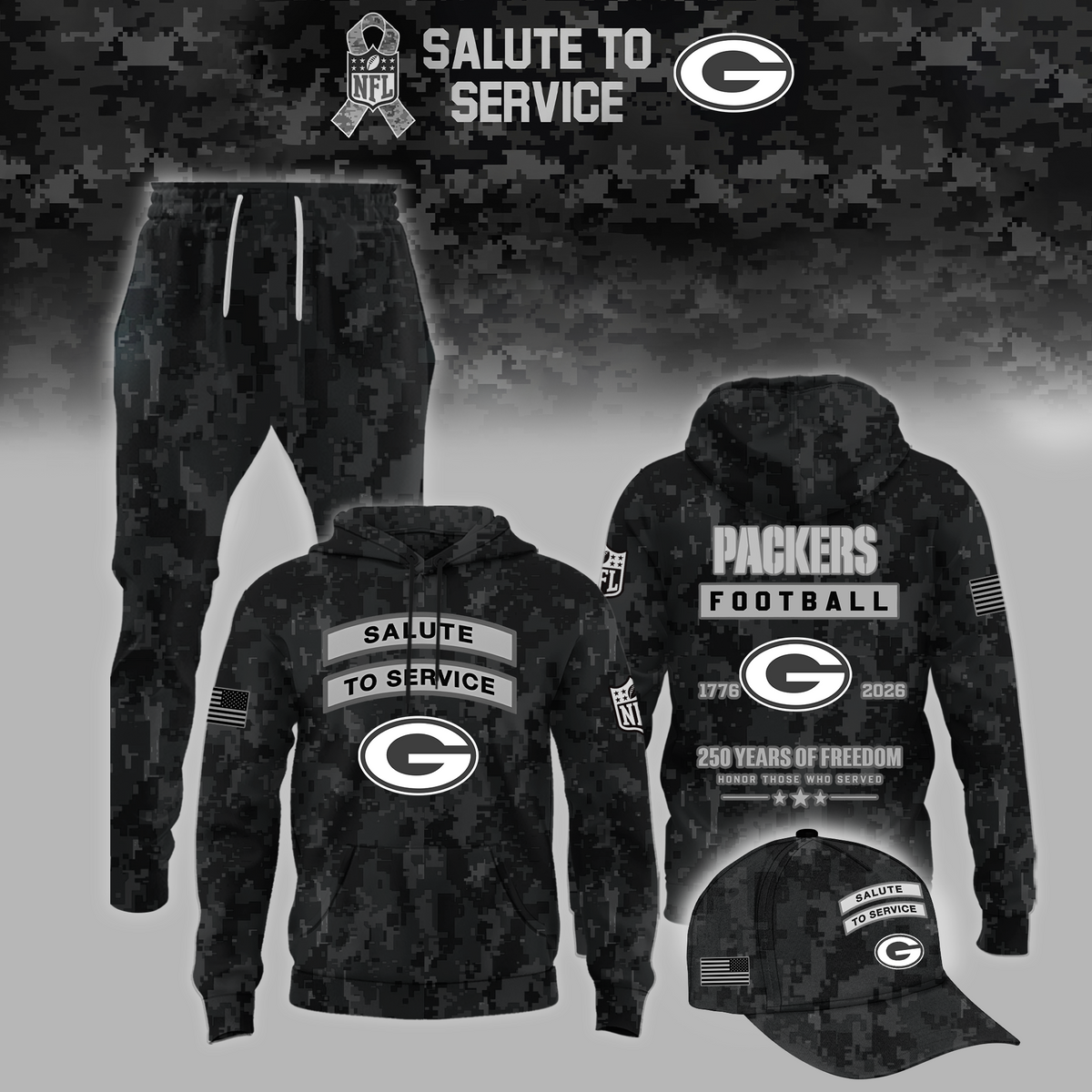 Limited Edition Green Bay Packers NFL Salute to Service 2026 Hoodie
