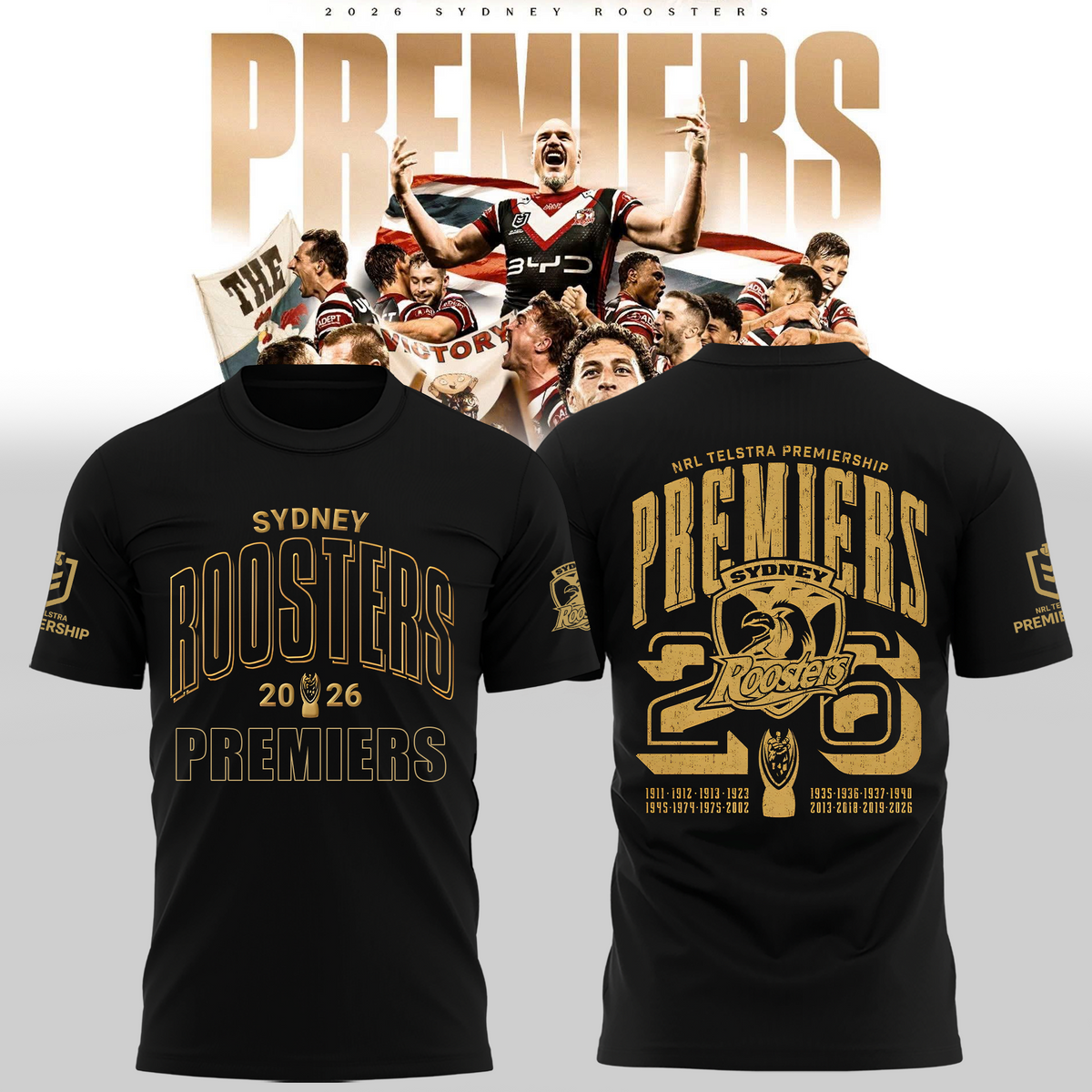 Limited Edition Sydney Roosters 2026 NRL Premiers T-shirt
