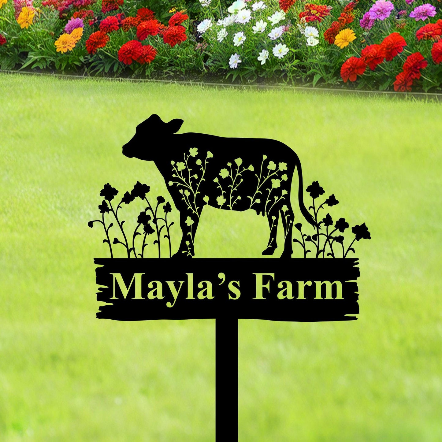 Custom Cow Sign with Stake,Metal Cow Garden Stake,Cattle Memorial Stake,Cow Name Sign,Farmhouse Yard Art,Cow Farm Ranch Decor,Famer Gifts