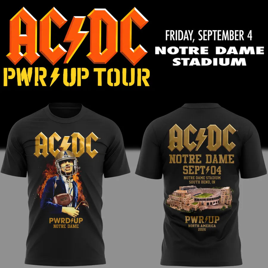 Limited Edition Notre Dame x AC/DC Exclusive South Bend Event Shirt – Power Up Tour 2026 T-Shirt