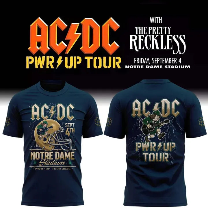Limited Edition Notre Dame x AC/DC Exclusive South Bend Event Shirt – Power Up Tour 2026 T-Shirt