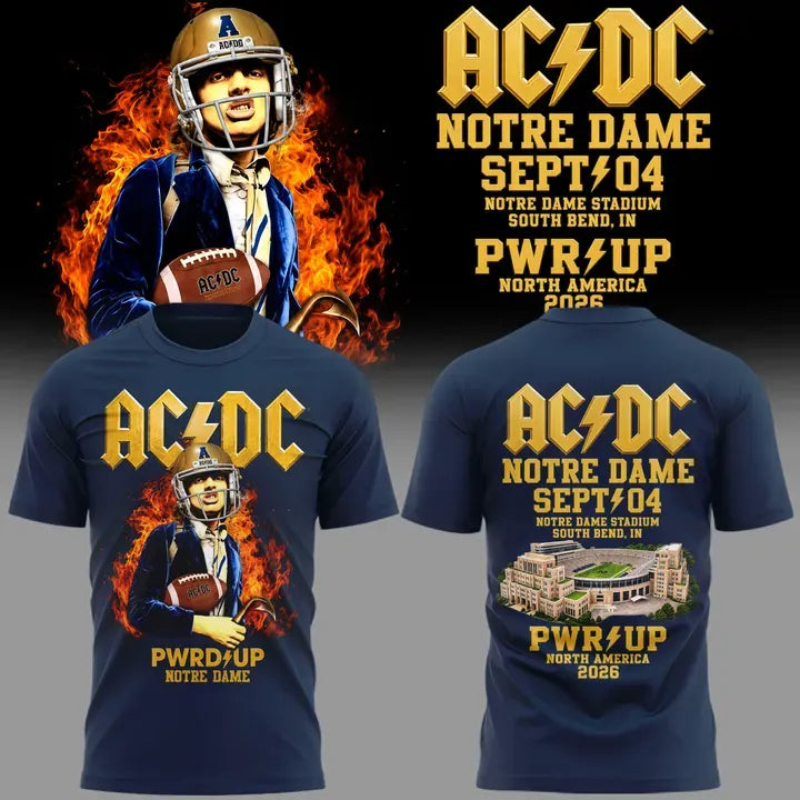 Limited Edition Notre Dame x AC/DC Exclusive South Bend Event Shirt – Power Up Tour 2026 T-Shirt