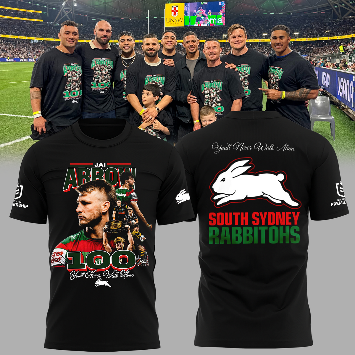 Limited Edition South Sydney Rabbitohs – Jai Arrow 100th Rabbitohs game – You’ll Never Walk Alone T-Shirt