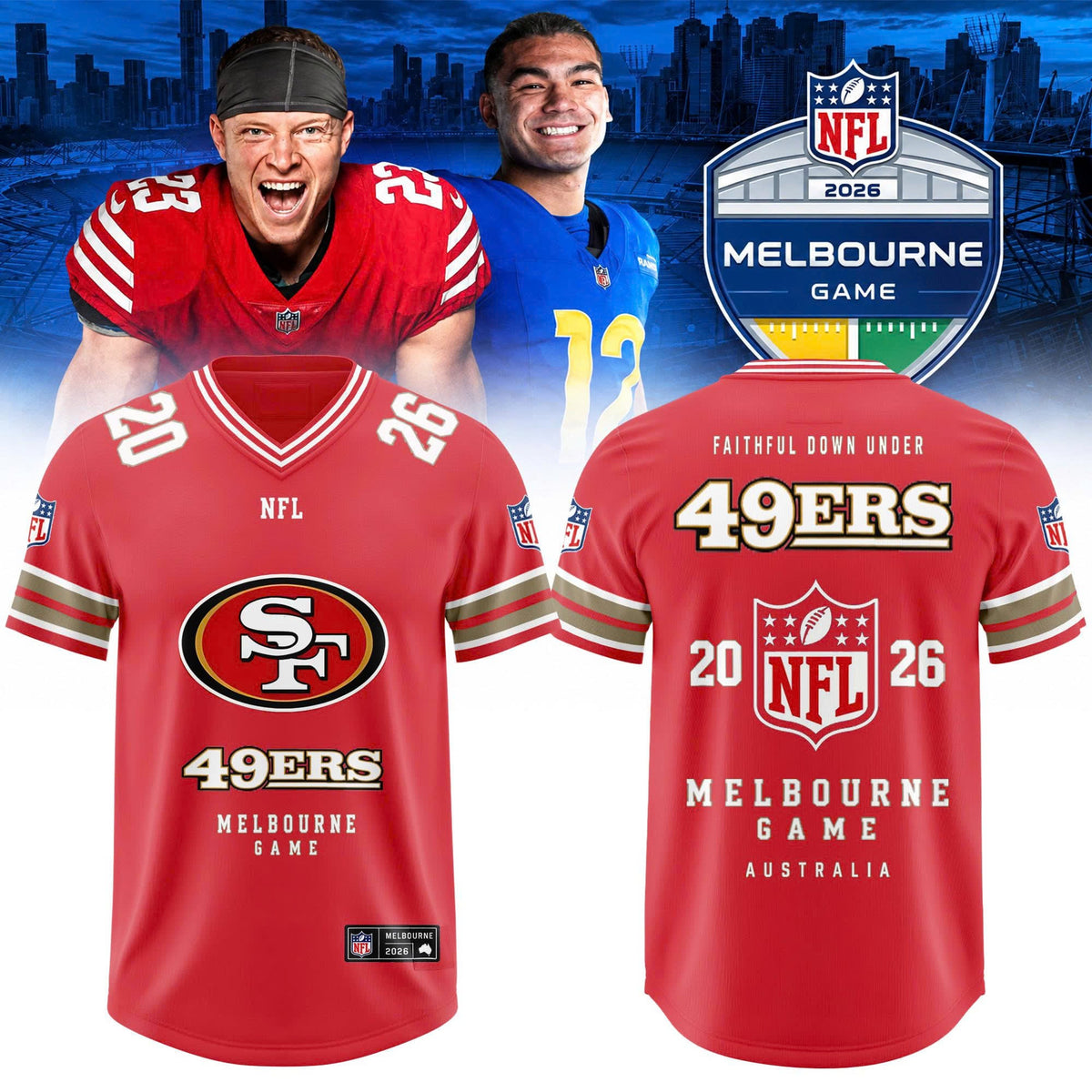 Limited Edition San Francisco 49ers 2026 Melbourne Game Football Jersey