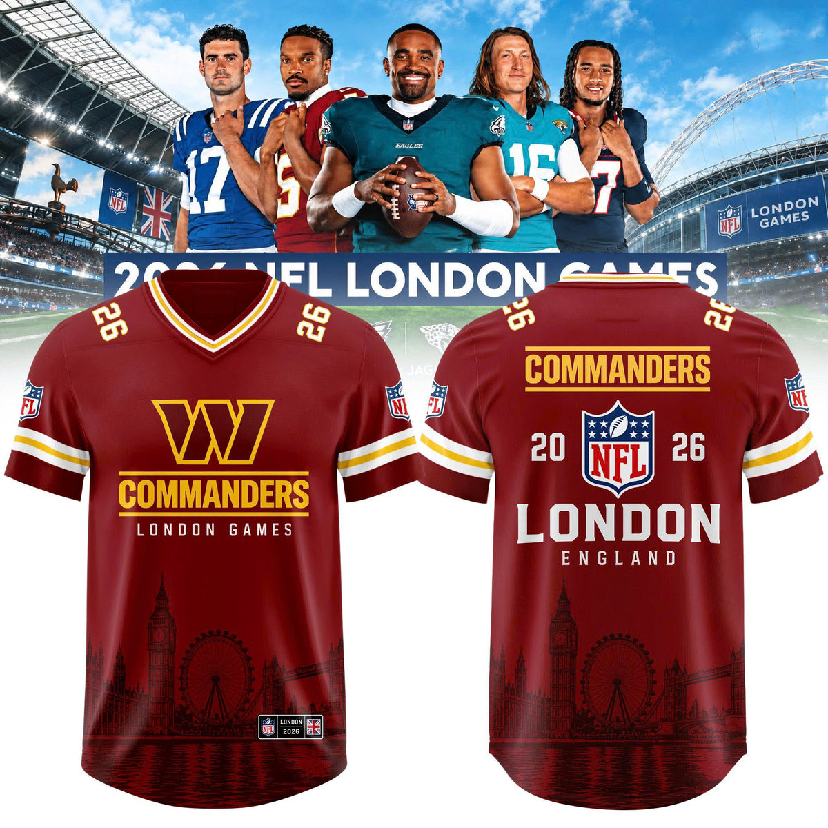 Limited Edition Washington Commanders – NFL London Games 2026 Football Jersey