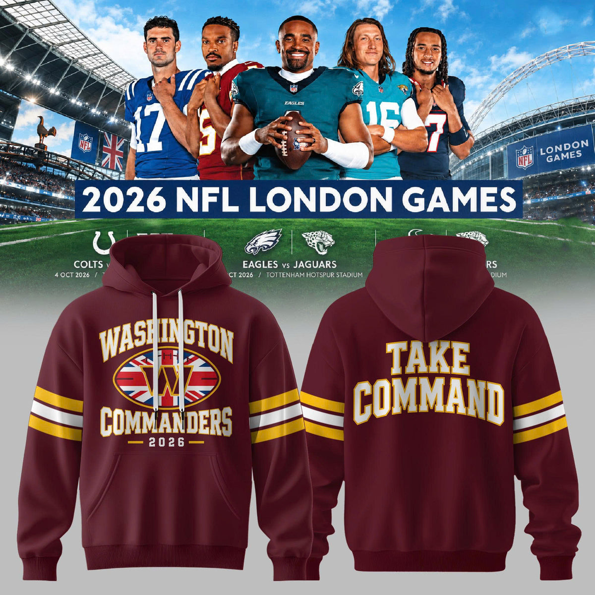 Limited Edition Washington Commanders – NFL London Games 2026 Hoodie