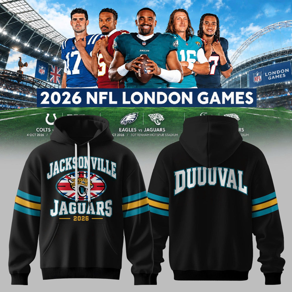 Limited Edition Jacksonville Jaguars – NFL London Games 2026 Hoodie