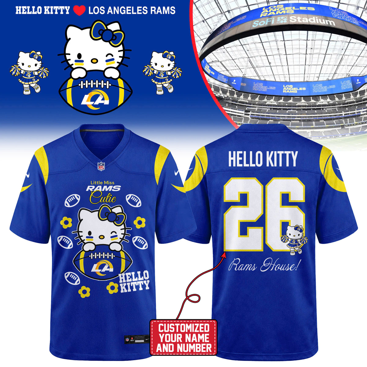 Limited Edition Los Angeles Rams x Hello Kitty 2026 Football Jersey
