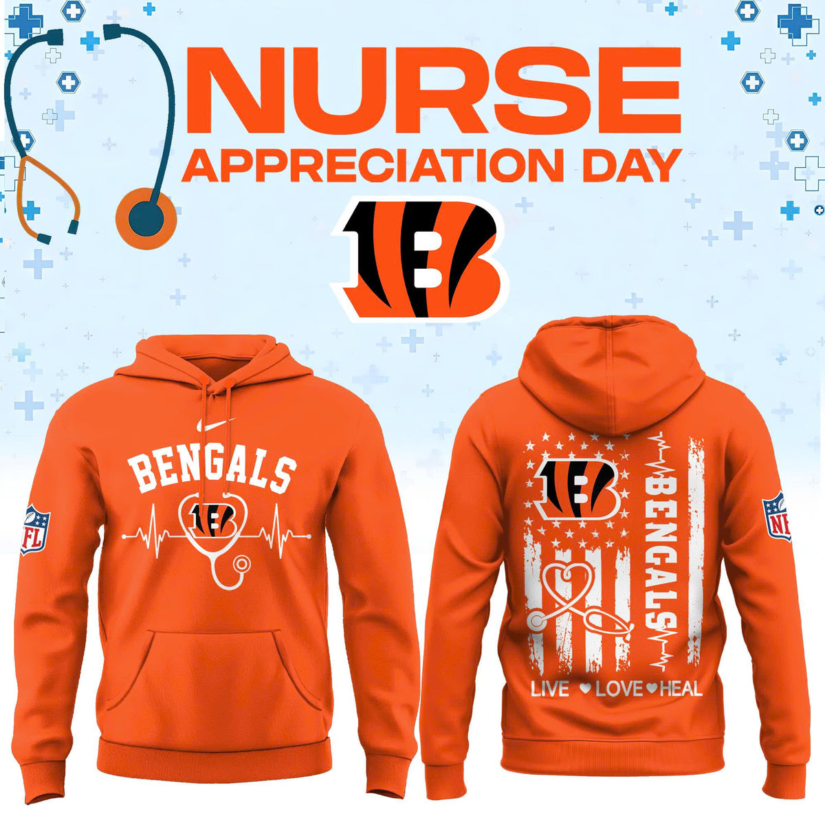 Limited Edition Cincinnati Bengals Nurse Appreciation Hoodie