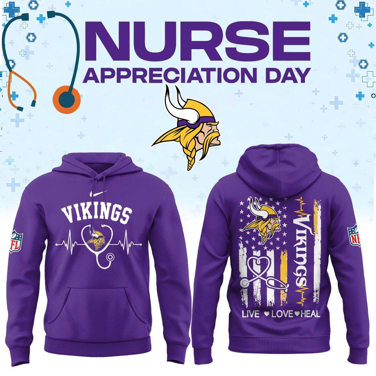Limited Edition Minnesota Vikings Nurse Appreciation Hoodie