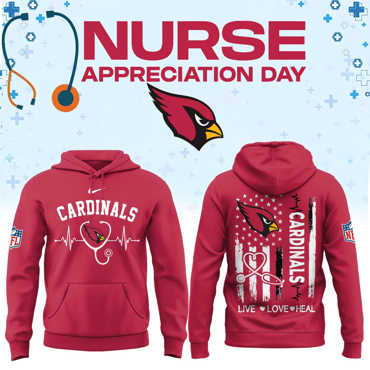 Limited Edition Arizona Cardinals Nurse Appreciation Hoodie