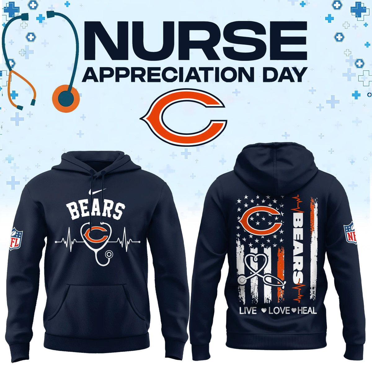 Limited Edition Chicago Bears Nurse Appreciation Hoodie