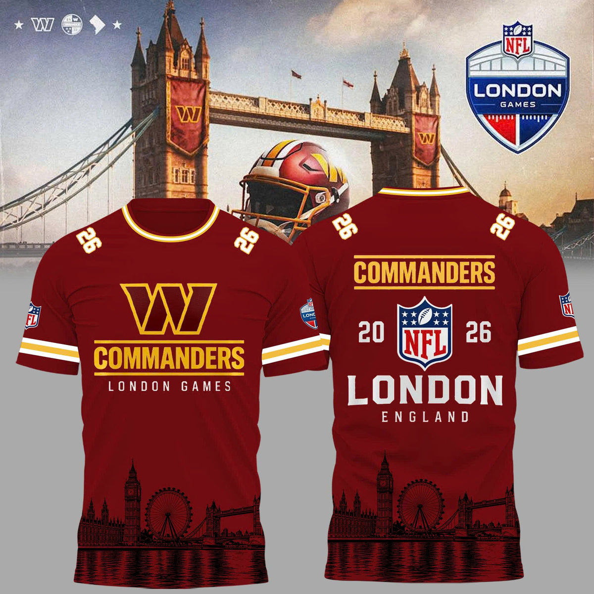 Limited Edition Washington Commanders – NFL London Games 2026 T-shirt