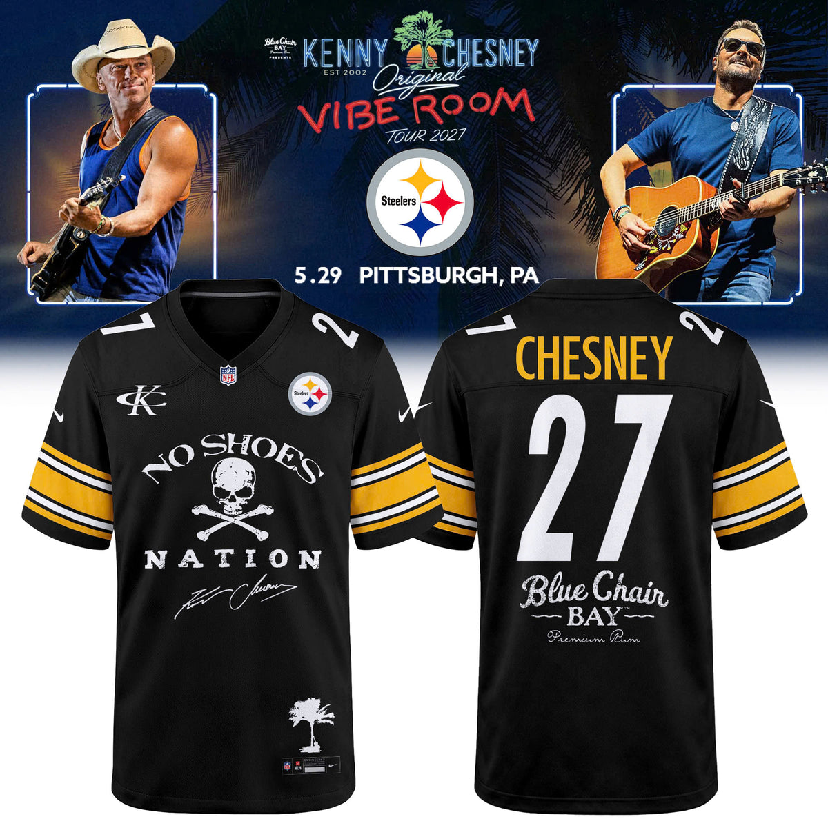 Limited Edition Pittsburgh Steelers x Kenny Chesney The Original Vibe Room Tour 2027 Football Jersey