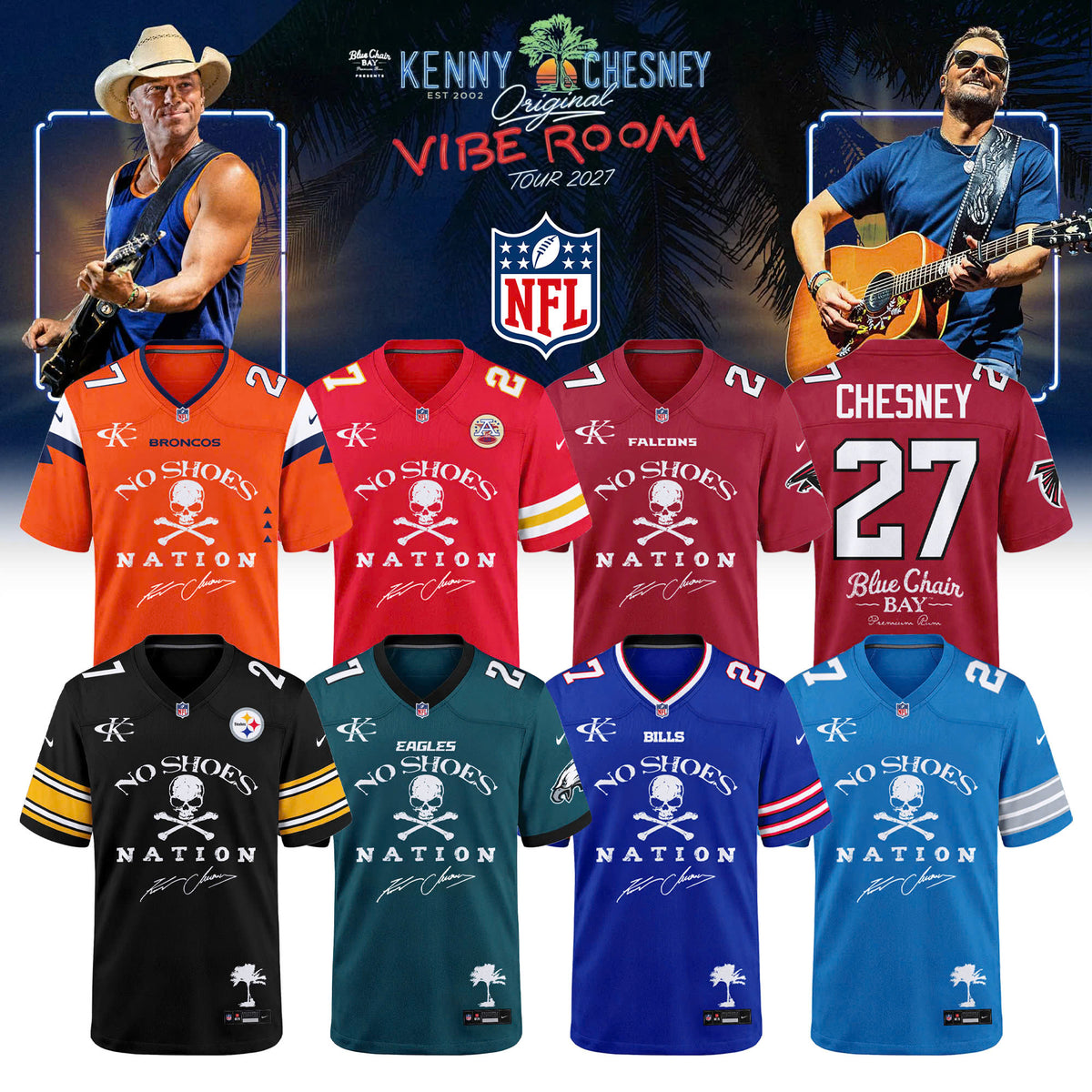 ALL Team NFL x Kenny Chesney The Original Vibe Room Tour 2027 Football Jersey