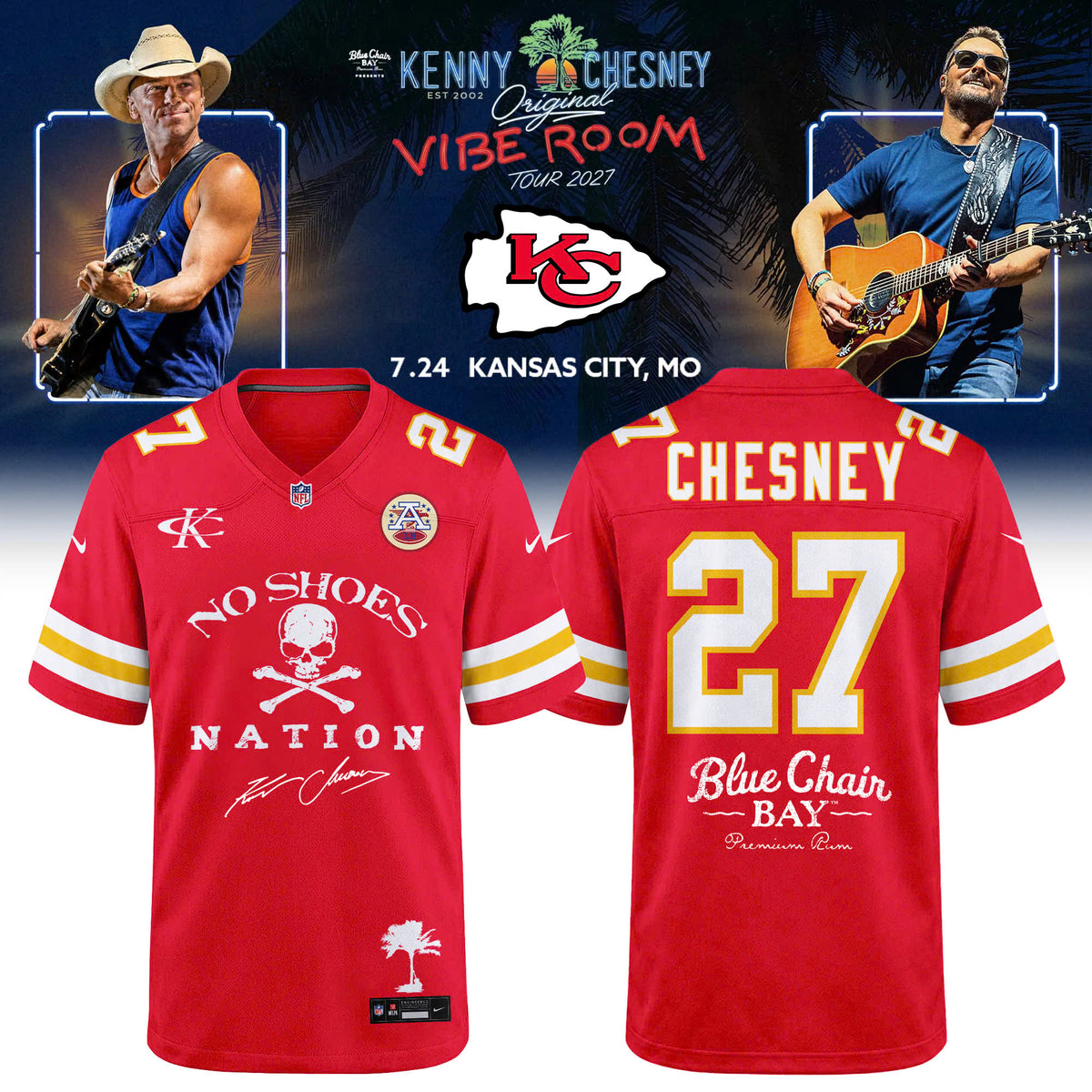 Limited Edition Kansas City Chiefs x Kenny Chesney The Original Vibe Room Tour 2027 Football Jersey