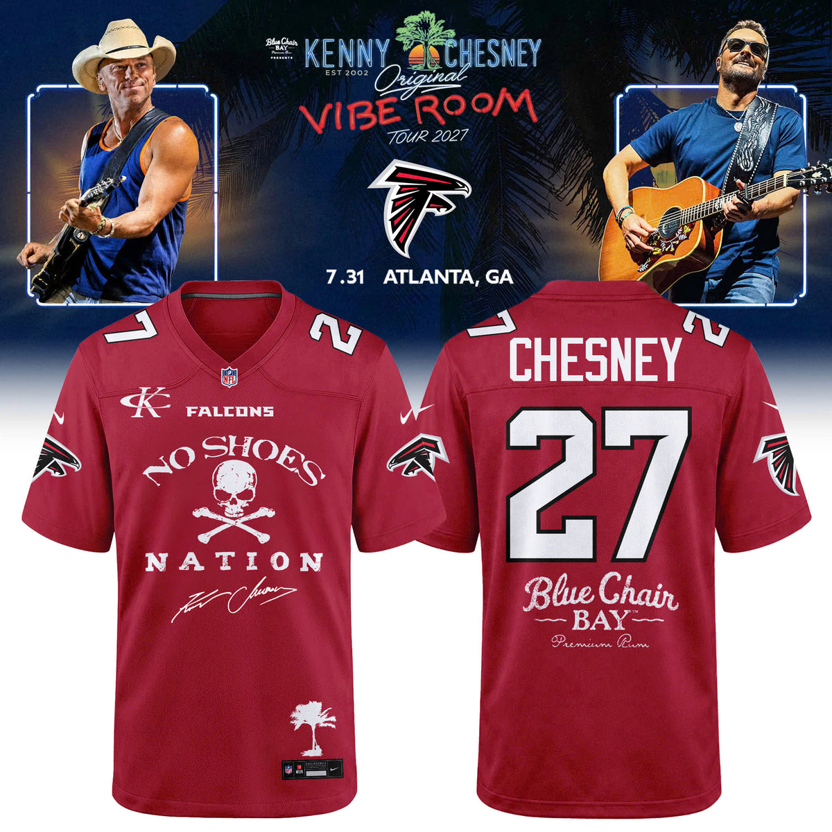 Limited Edition Atlanta Falcons x Kenny Chesney The Original Vibe Room Tour 2027 Football Jersey