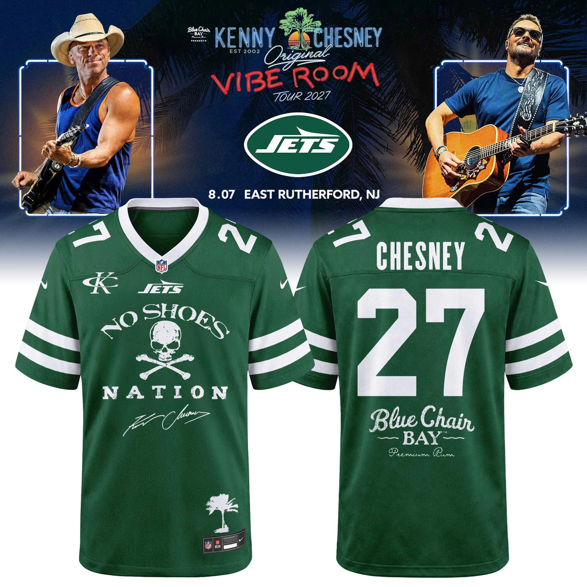 Limited Edition  New York Jets x Kenny Chesney The Original Vibe Room Tour 2027 Football Jersey