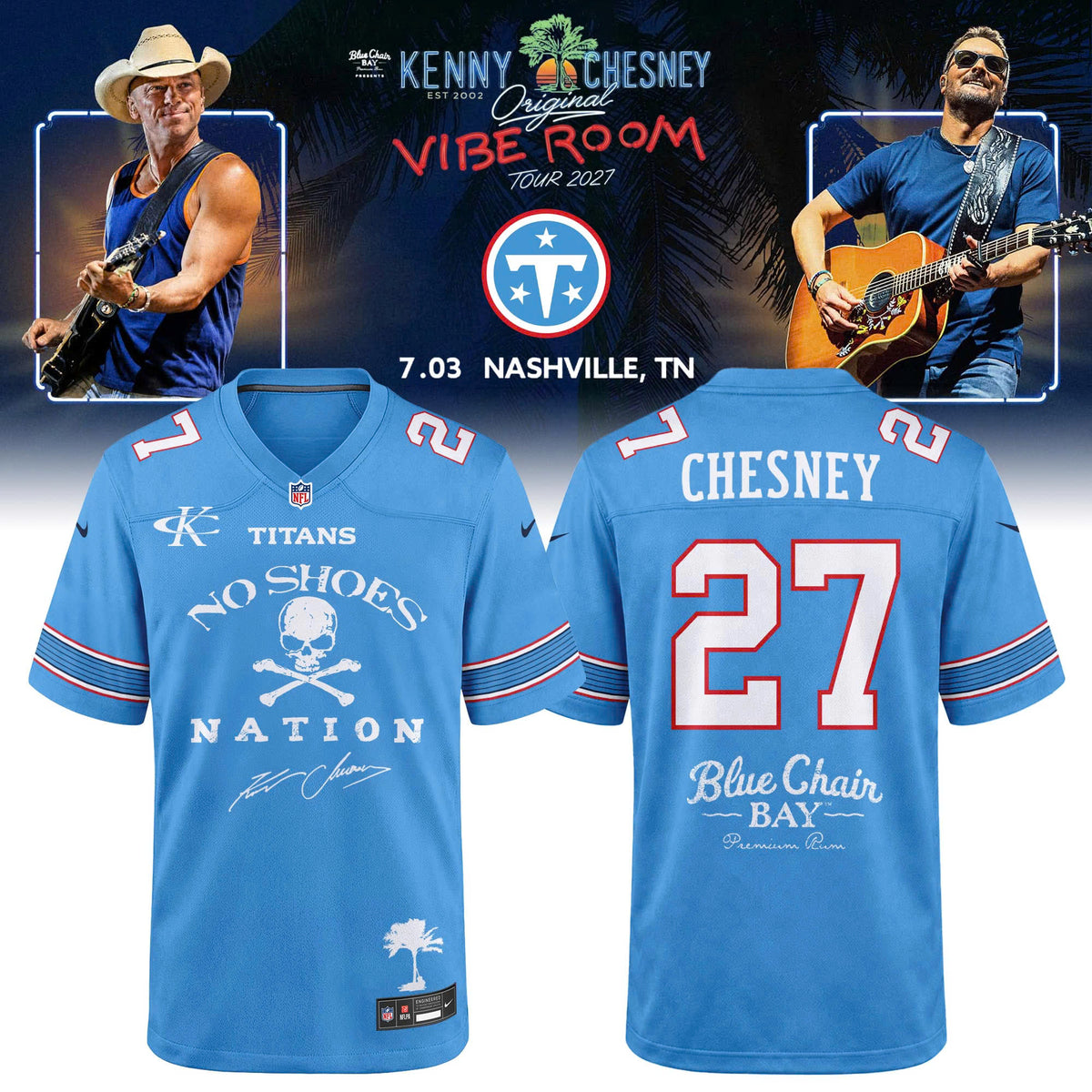 Limited Edition Tennessee Titans x Kenny Chesney The Original Vibe Room Tour 2027 Football Jersey