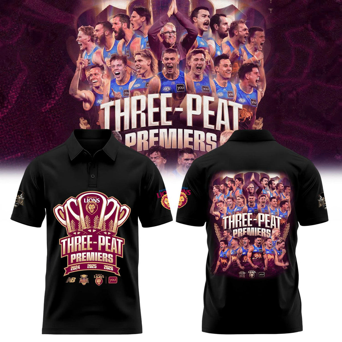 Limited Edition Limited Edition Brisbane Lions 2026 AFL Three - Peat Premiers Polo
