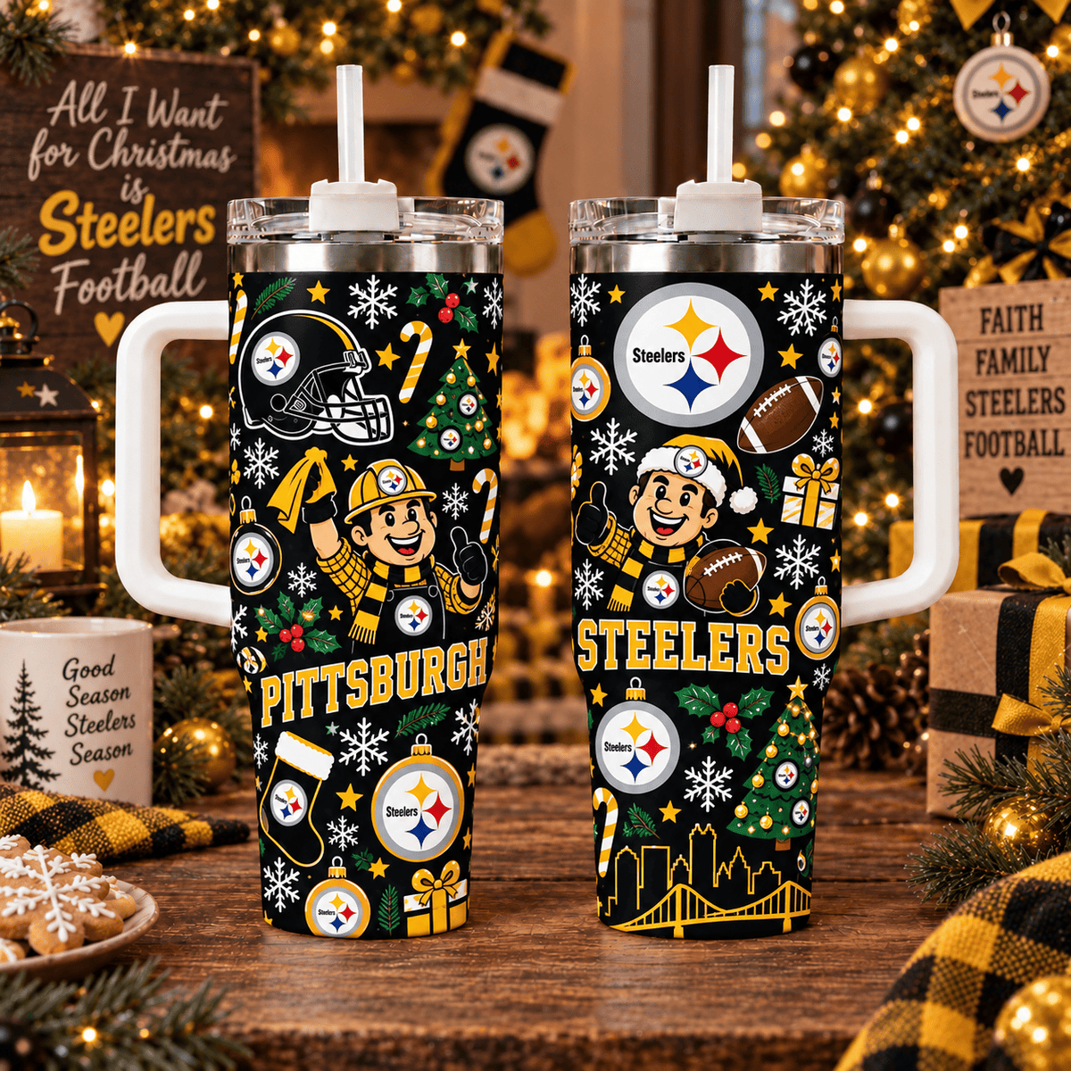 Limited Edition Pittsburgh Steelers NFL Tumbler Christmas For Fan