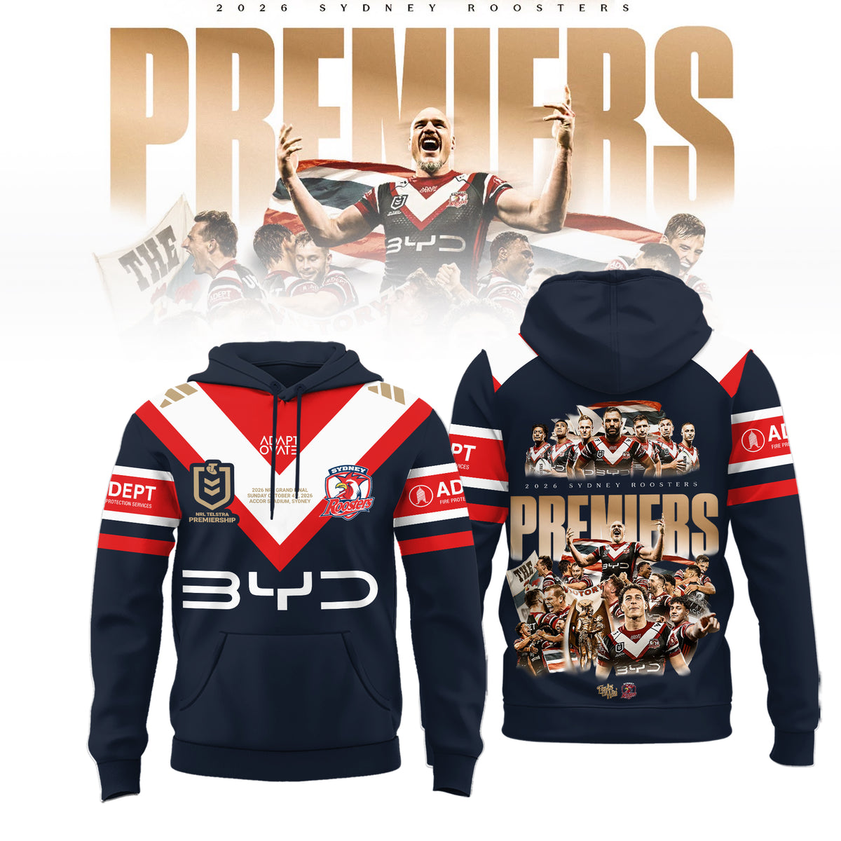 Limited Edition Sydney Roosters 2026 NRL Premiers Hoodie