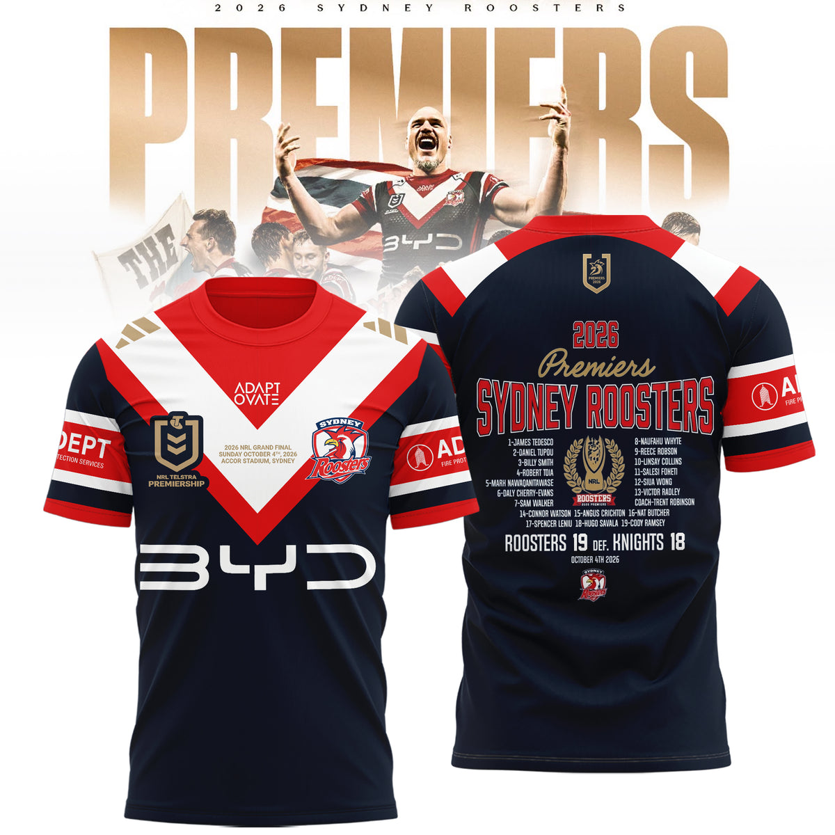 Limited Edition Sydney Roosters 2026 NRL Premiers T-shirt