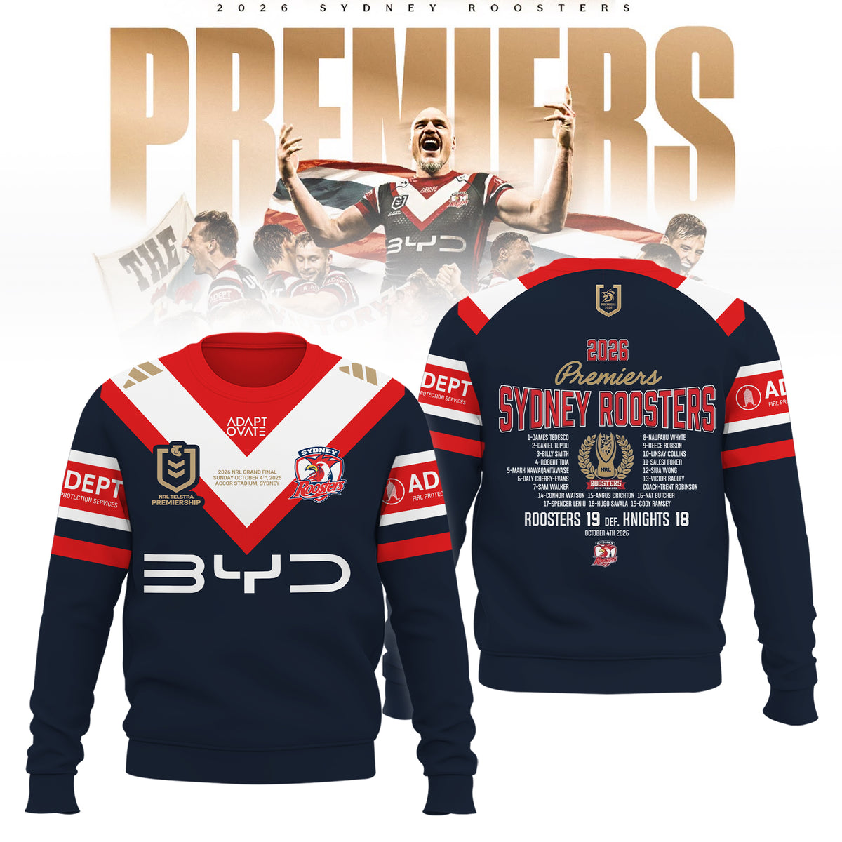 Limited Edition Sydney Roosters 2026 NRL Premiers Sweat