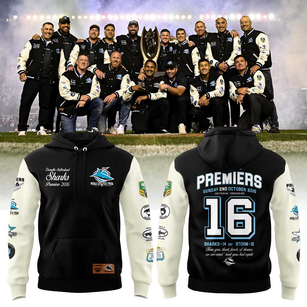 Limited Edition Cronulla Sharks The Premiers Anniversary Range. 10 Years Since History Was Made Hoodie