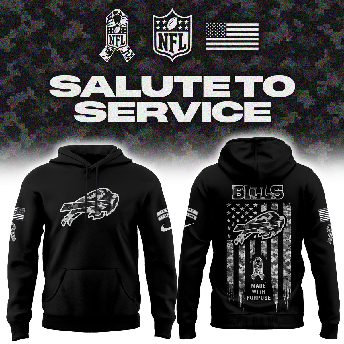 Limited Edition Buffalo Bills Salute To Service “Made With Purpose” Hoodie